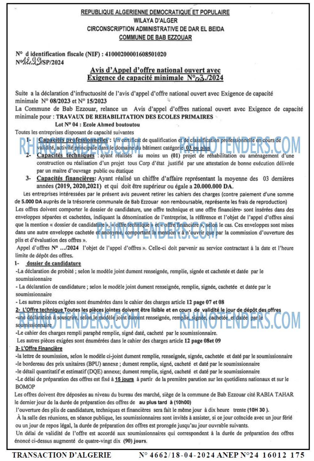 TRANSACTION D'ALGERIE