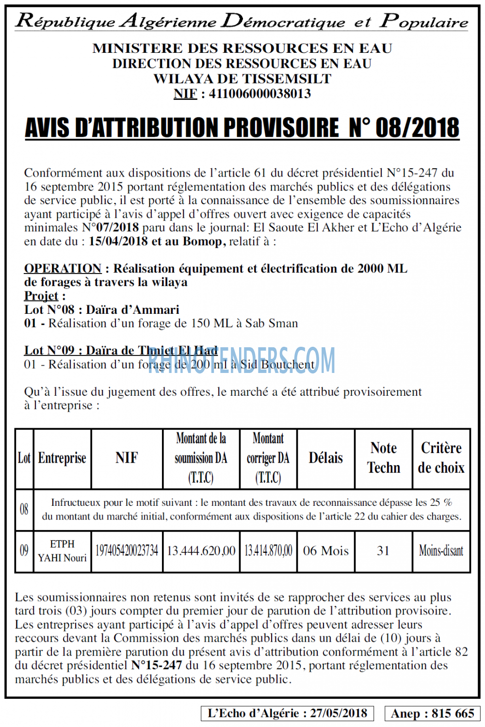 L'ECHO D'ALGERIE
