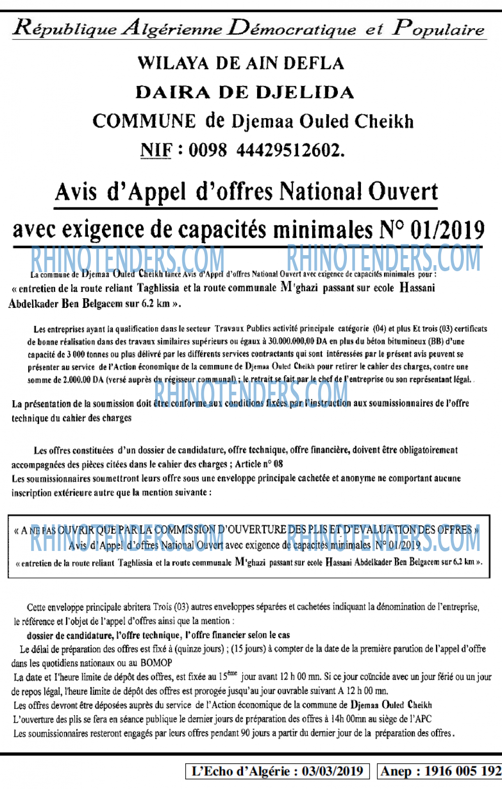 L'ECHO D'ALGERIE