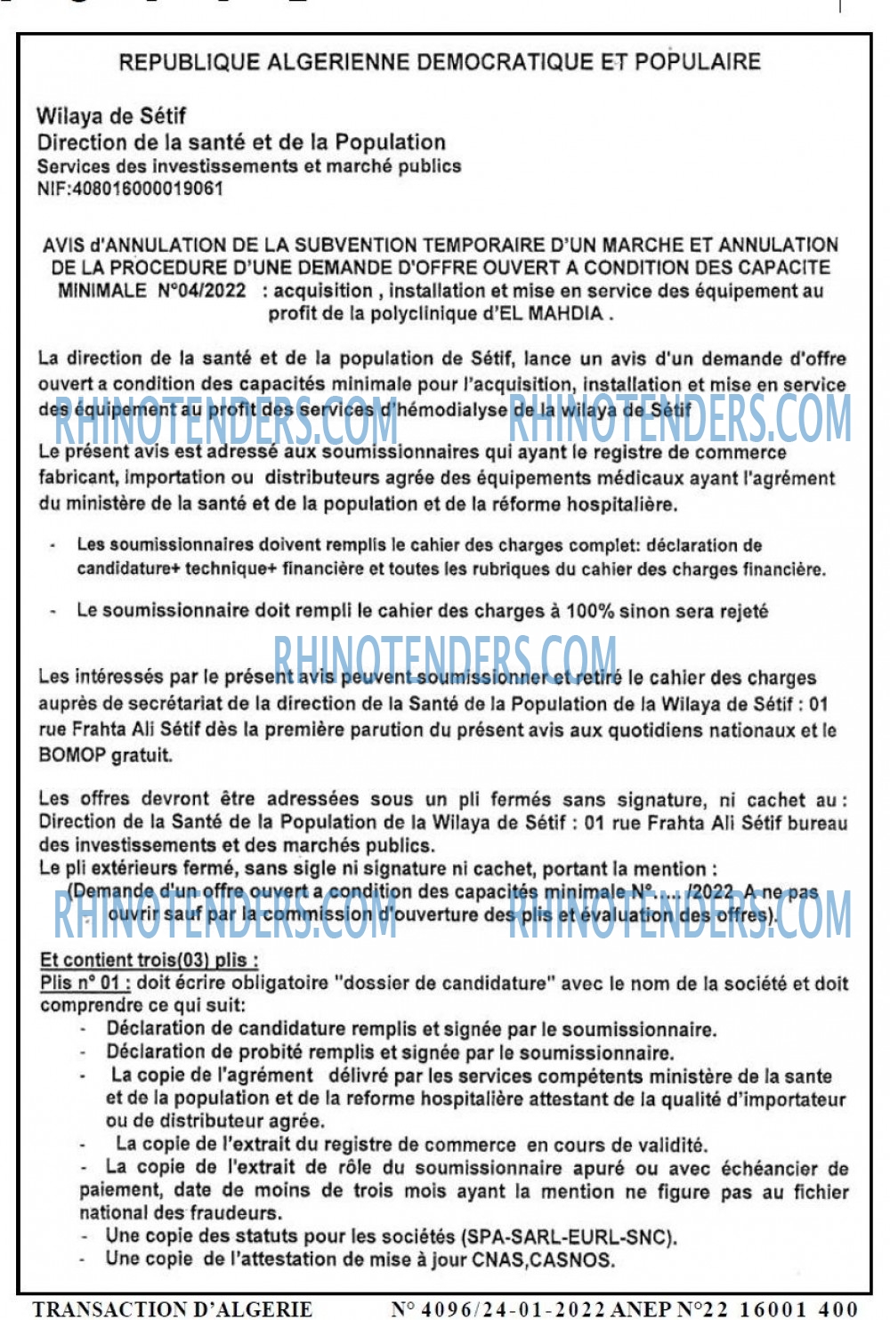 TRANSACTION D'ALGERIE