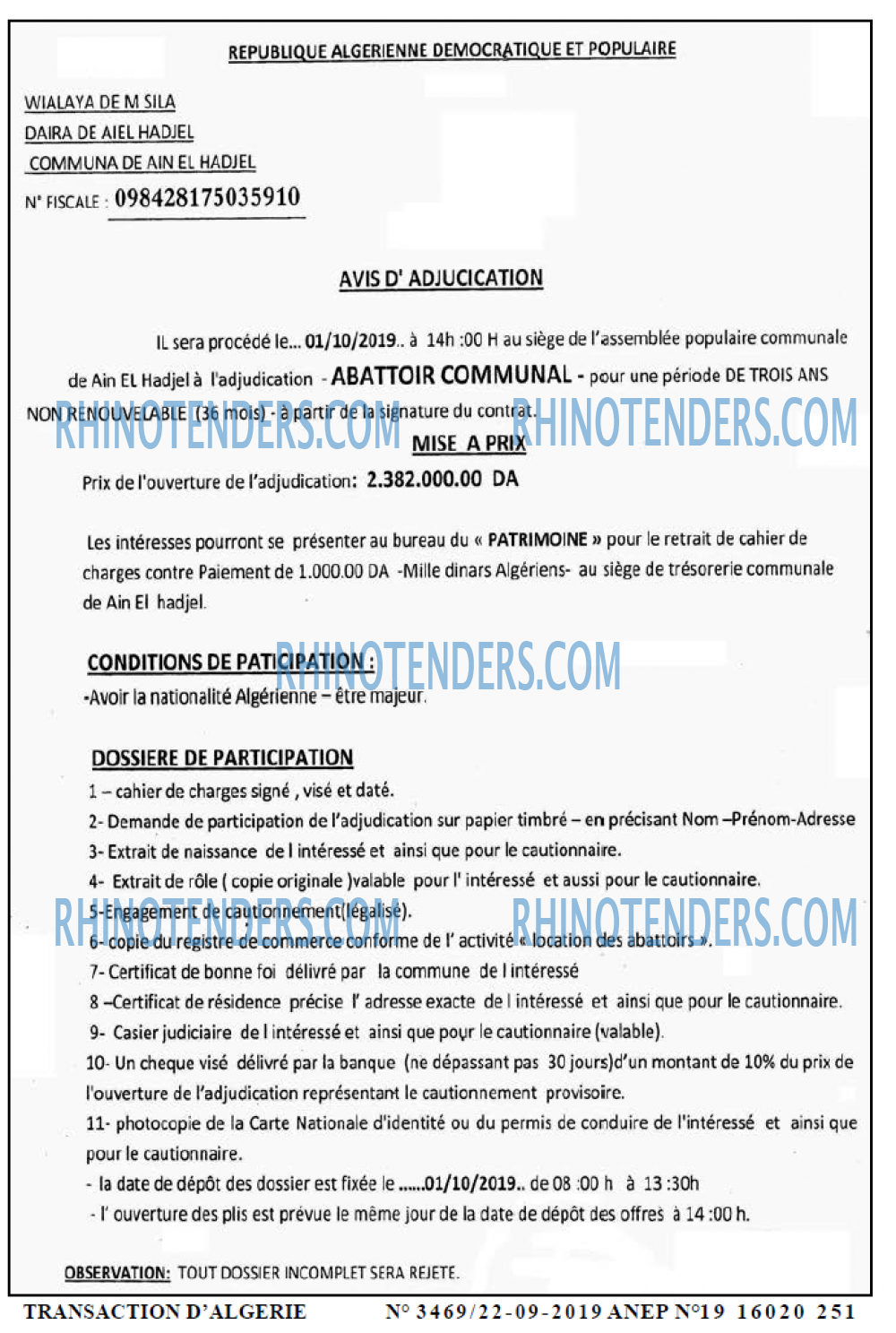 TRANSACTION D'ALGERIE