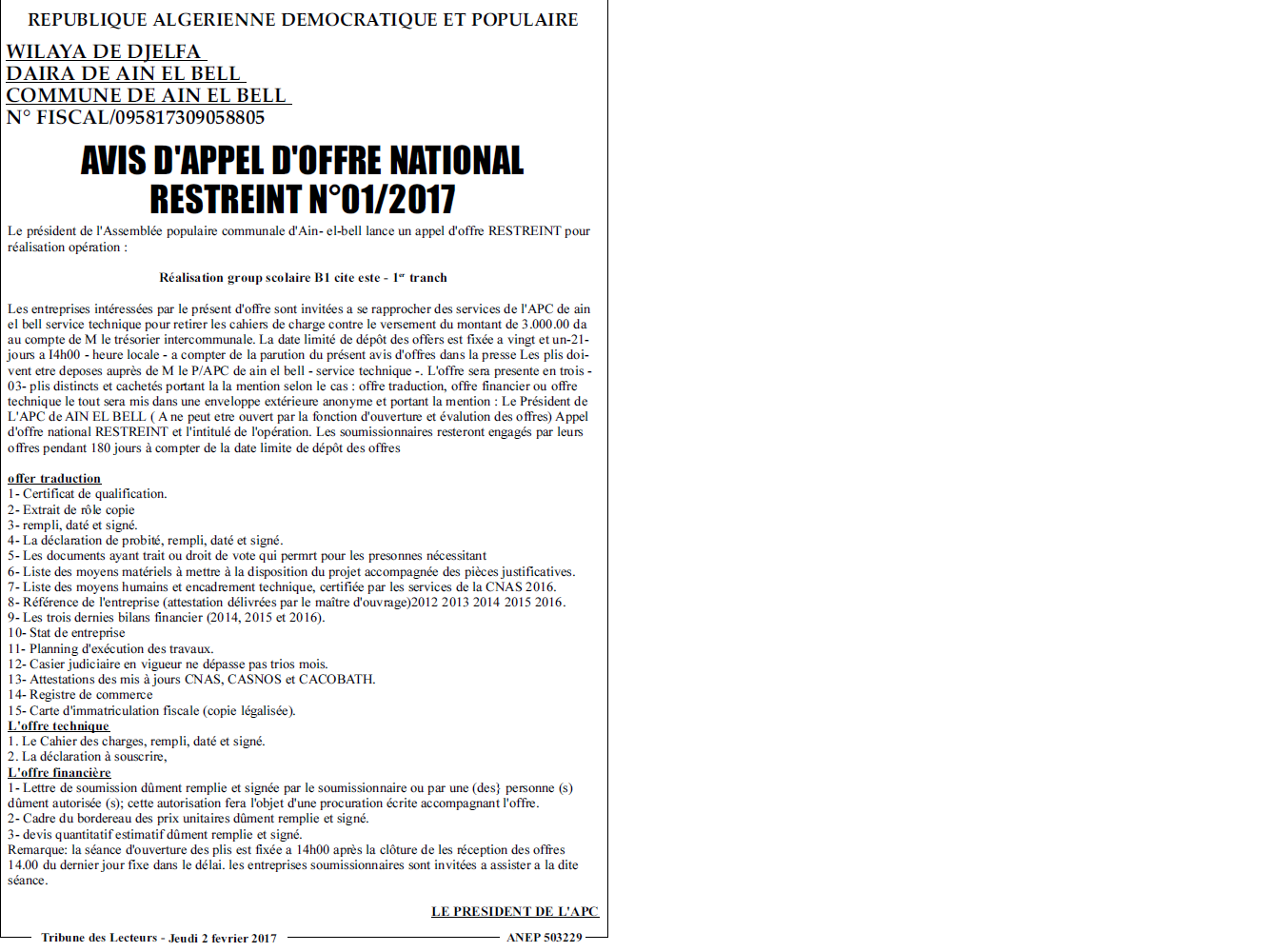 TRIBUNE DES LECTEURS
