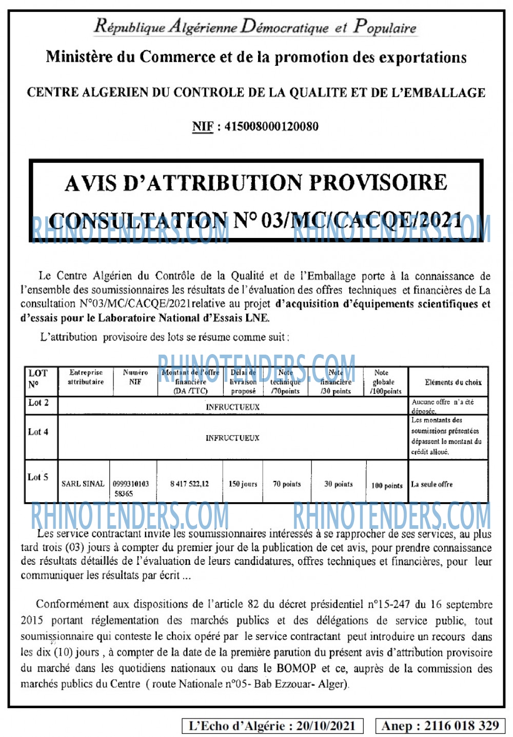L'ECHO D'ALGERIE