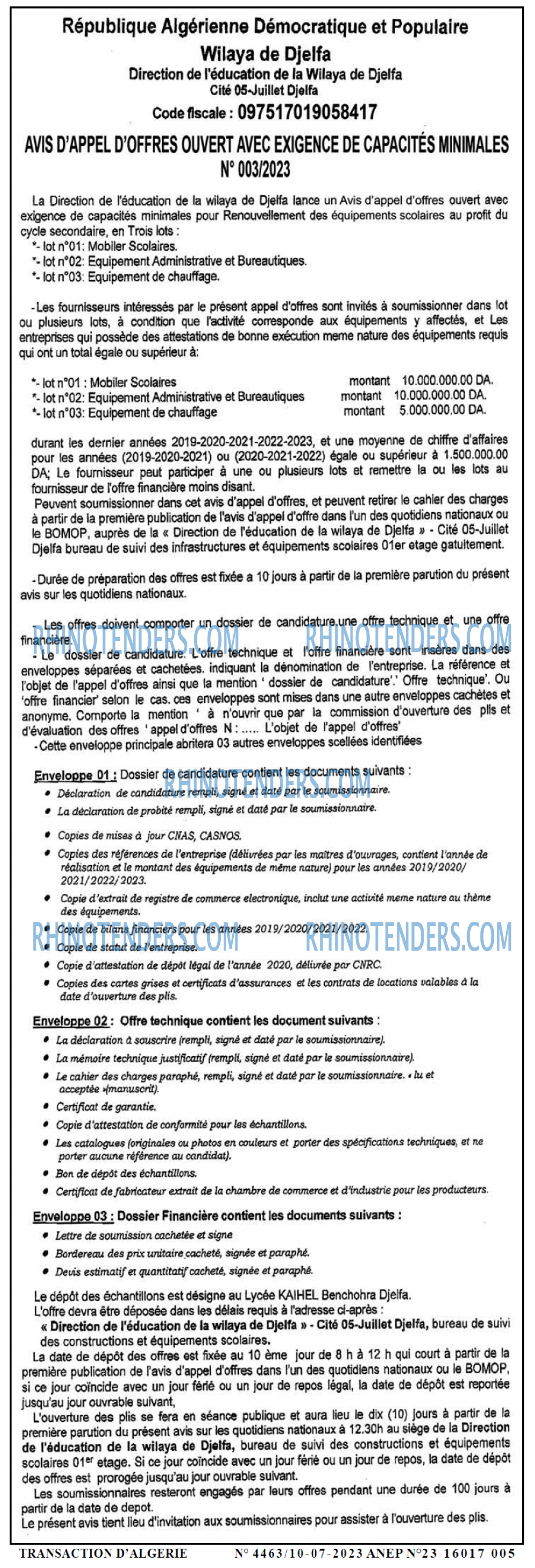 TRANSACTION D'ALGERIE