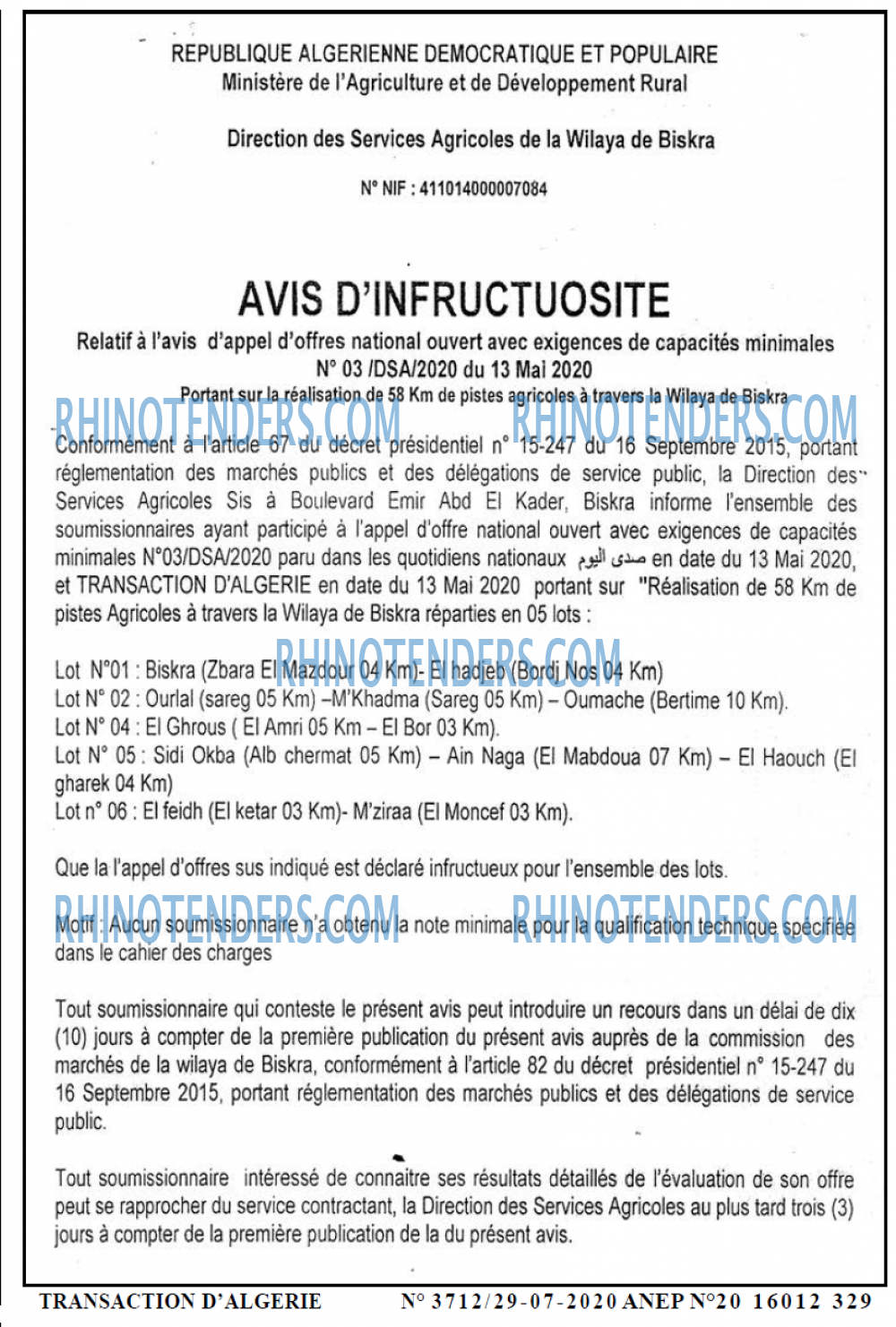 TRANSACTION D'ALGERIE