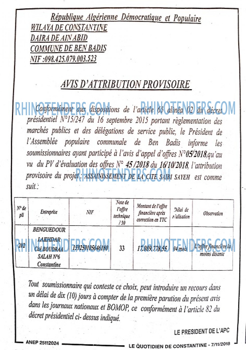 LE QUOTIDIEN DE CONSTANTINE