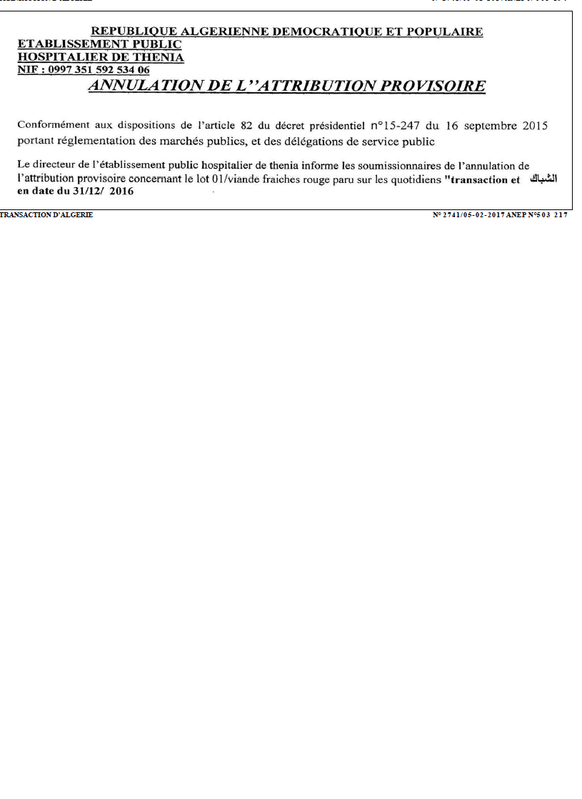 TRANSACTION D'ALGERIE