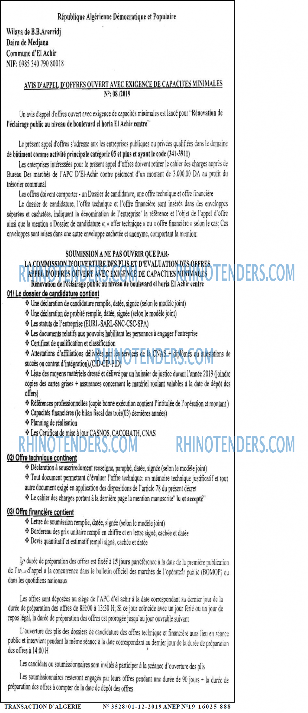 TRANSACTION D'ALGERIE