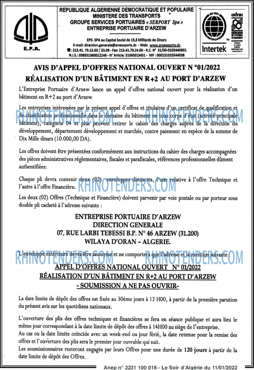 LE SOIR D'ALGERIE