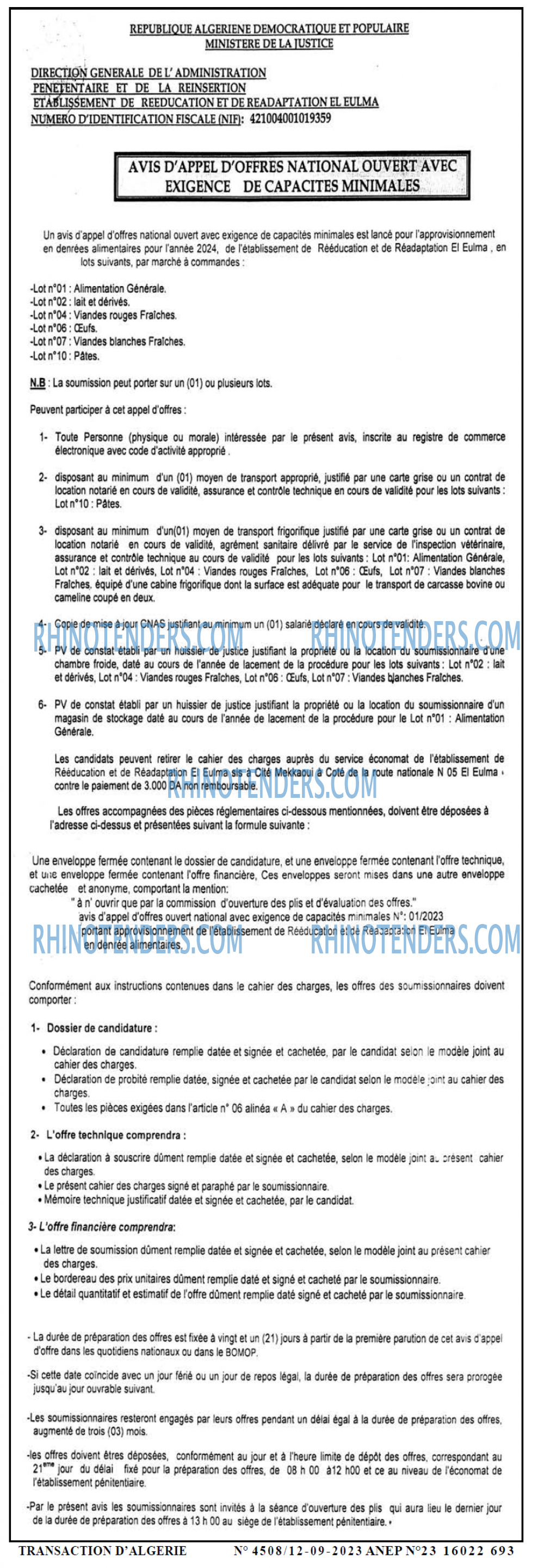 TRANSACTION D'ALGERIE