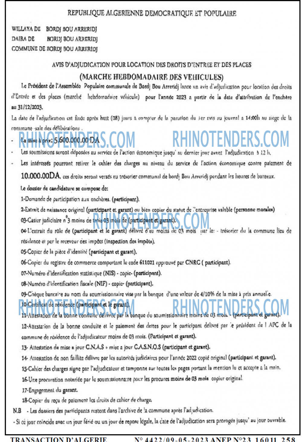 TRANSACTION D'ALGERIE