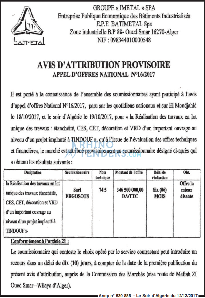 LE SOIR D'ALGERIE