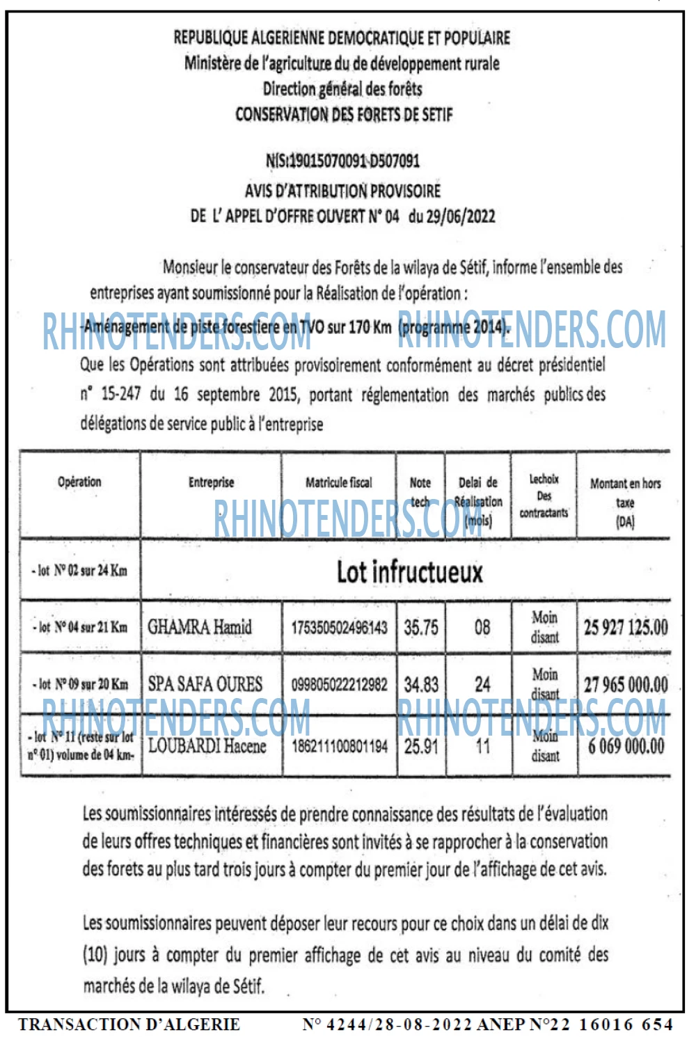 TRANSACTION D'ALGERIE