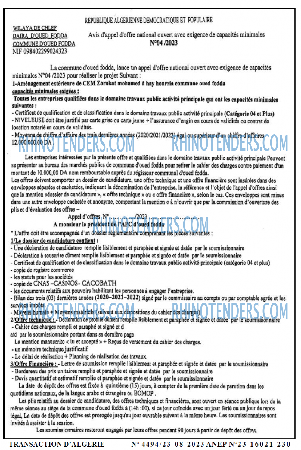 TRANSACTION D'ALGERIE