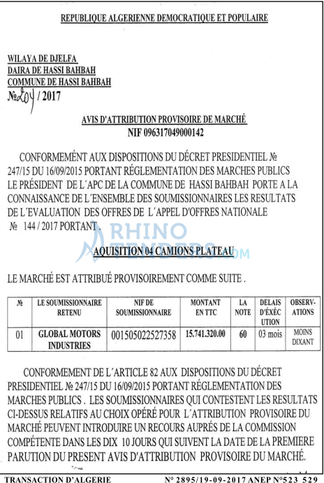 TRANSACTION D'ALGERIE