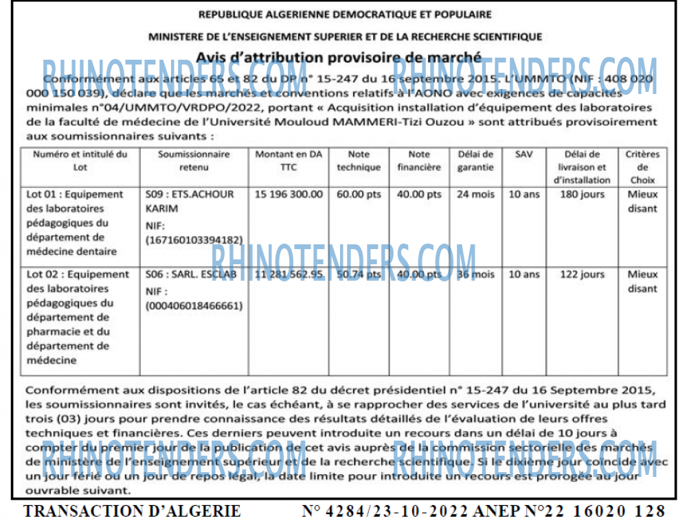 TRANSACTION D'ALGERIE