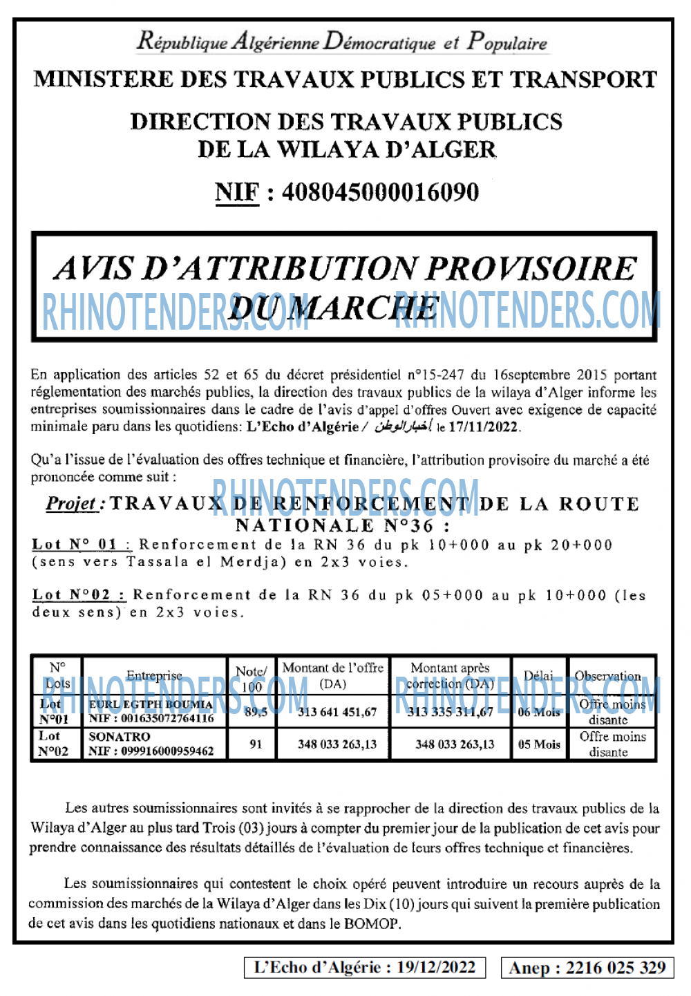 L'ECHO D'ALGERIE