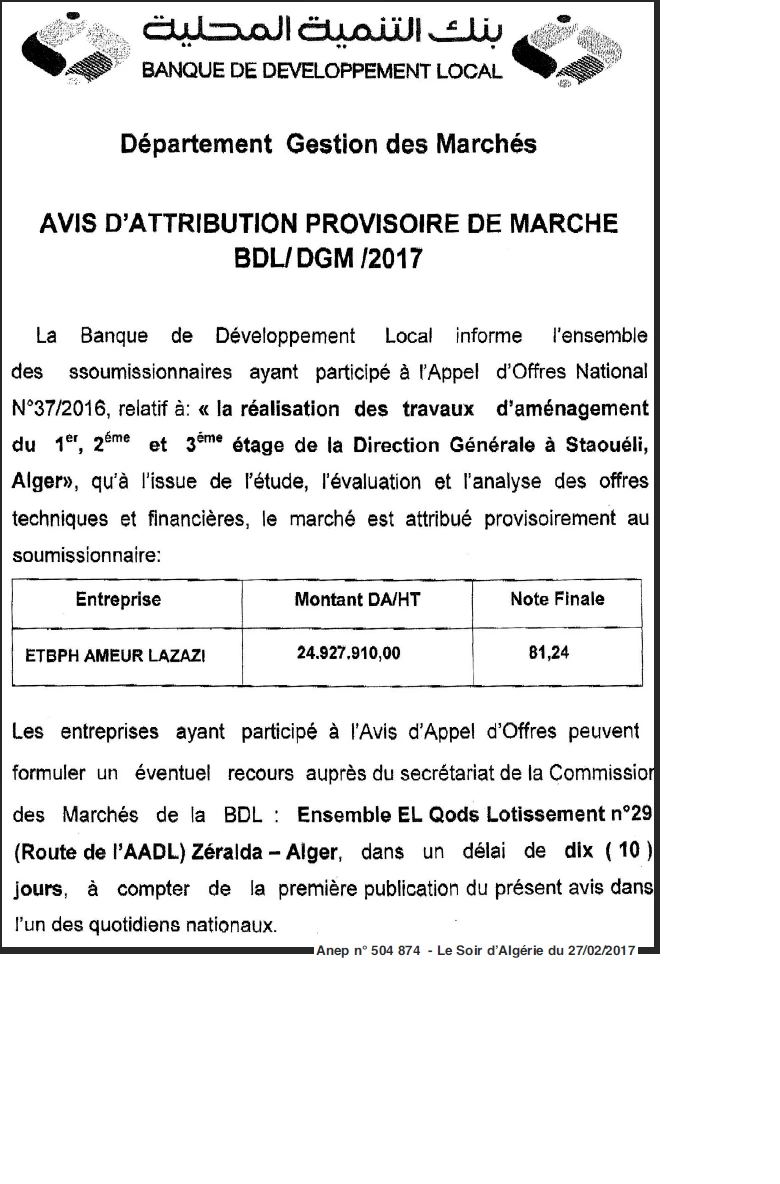 LE SOIR D'ALGERIE