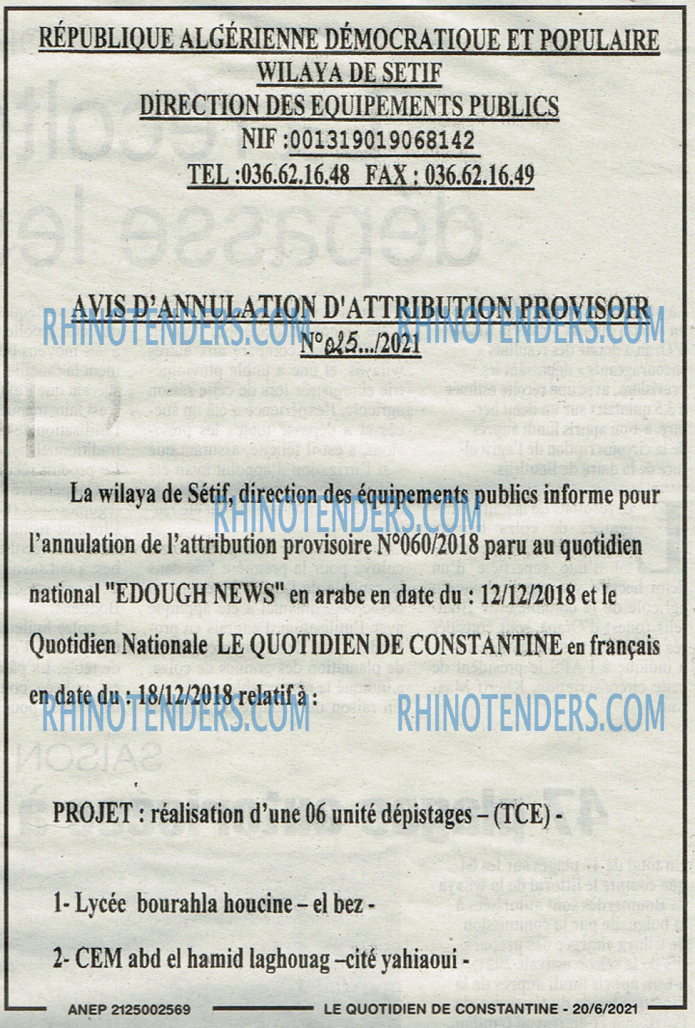 LE QUOTIDIEN DE CONSTANTINE