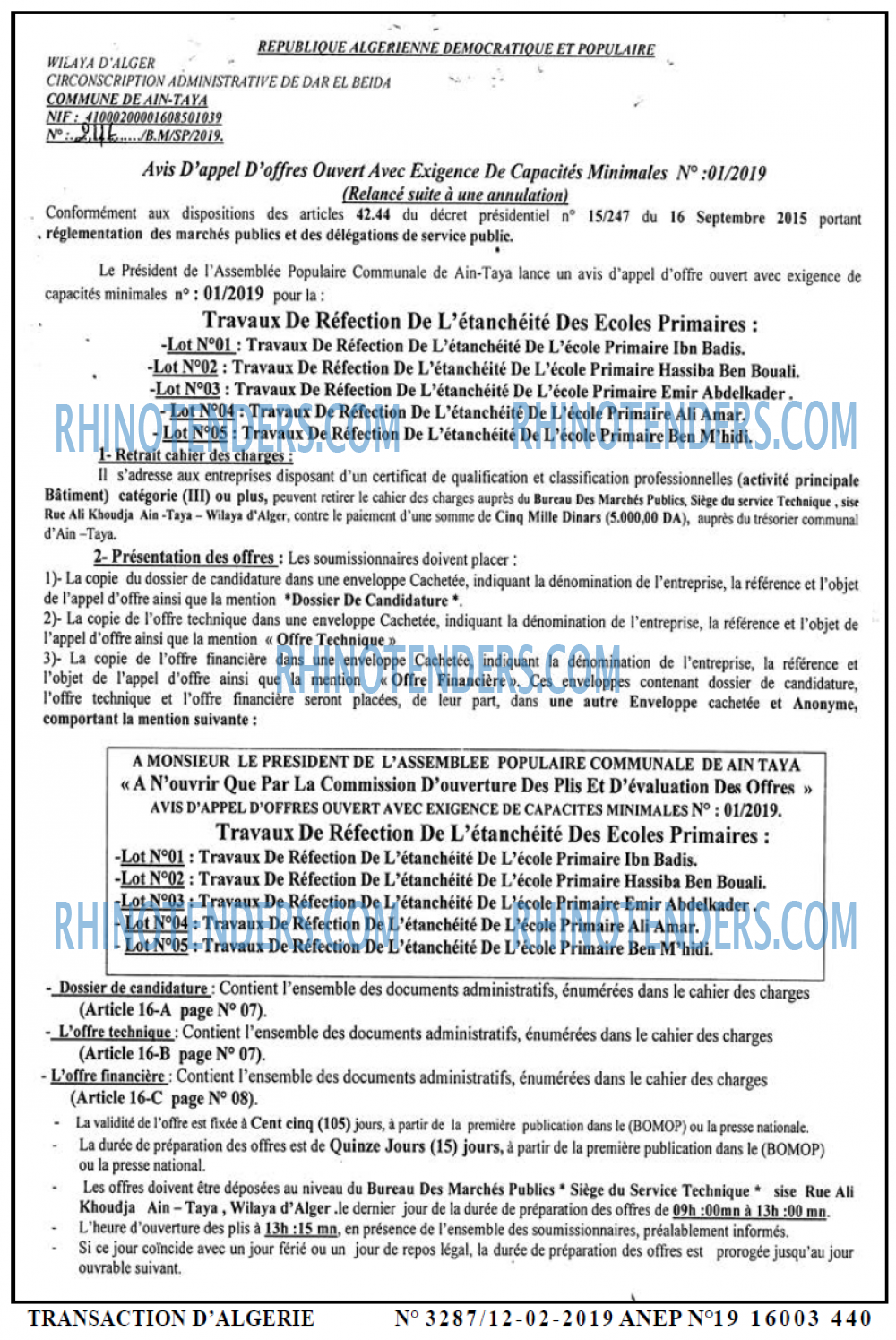 TRANSACTION D'ALGERIE