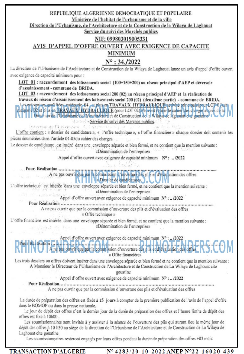 TRANSACTION D'ALGERIE