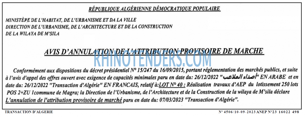 TRANSACTION D'ALGERIE