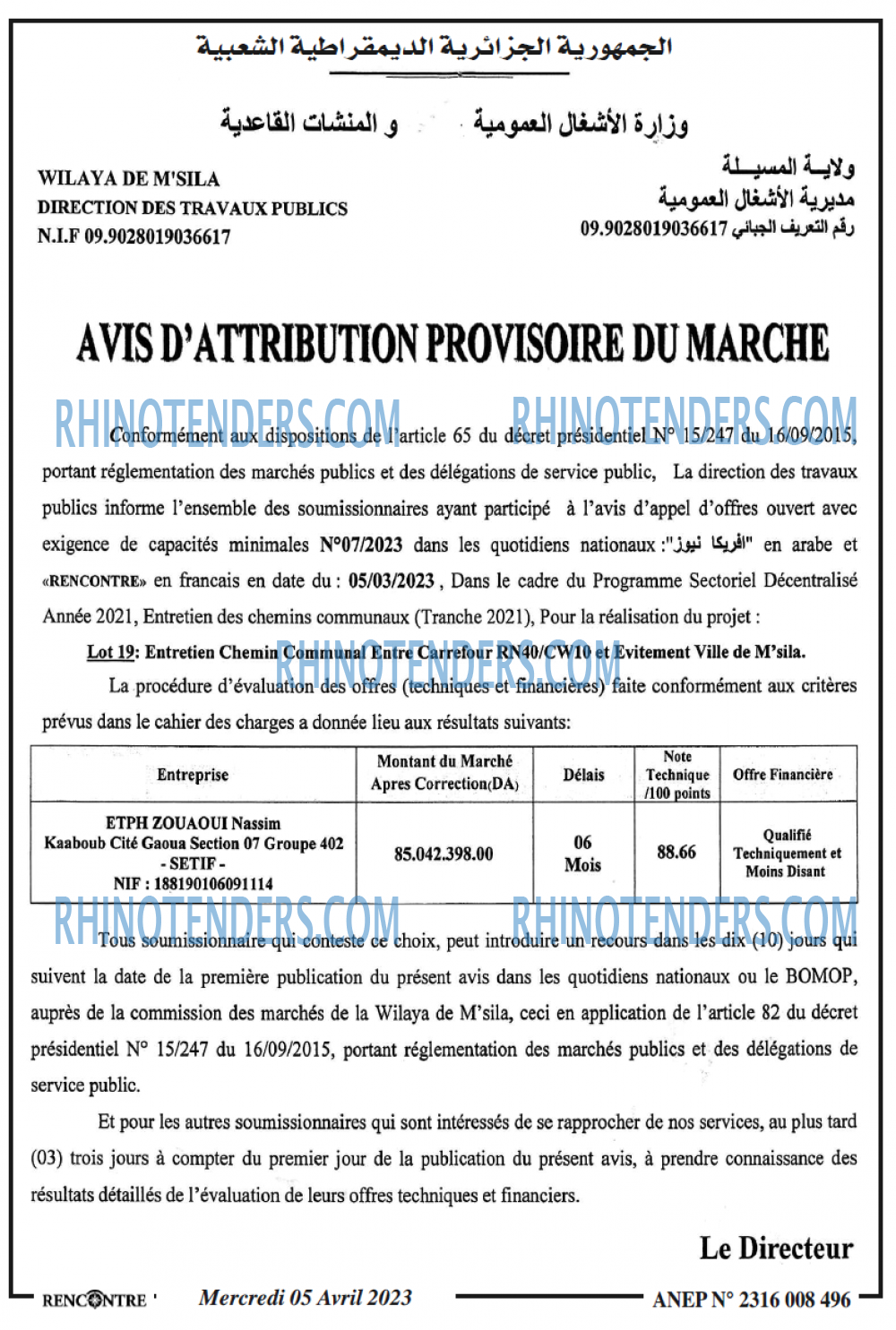 TRANSACTION D'ALGERIE