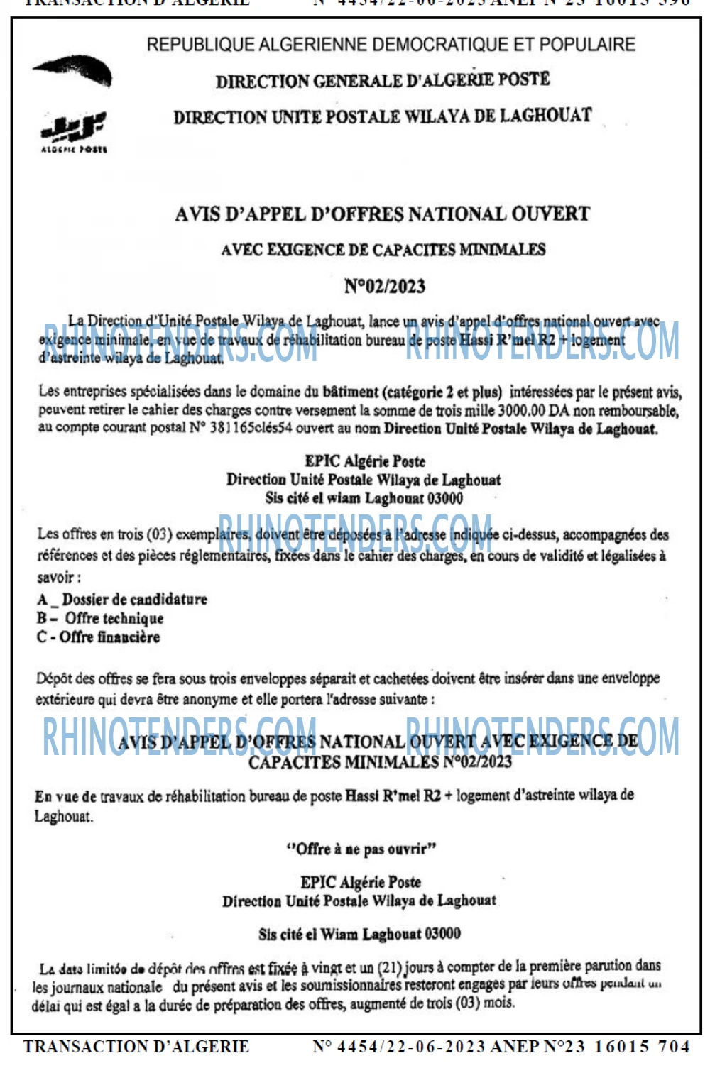 TRANSACTION D'ALGERIE