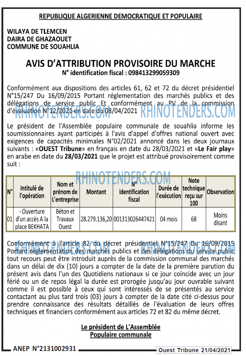 ouest TRIBUNE