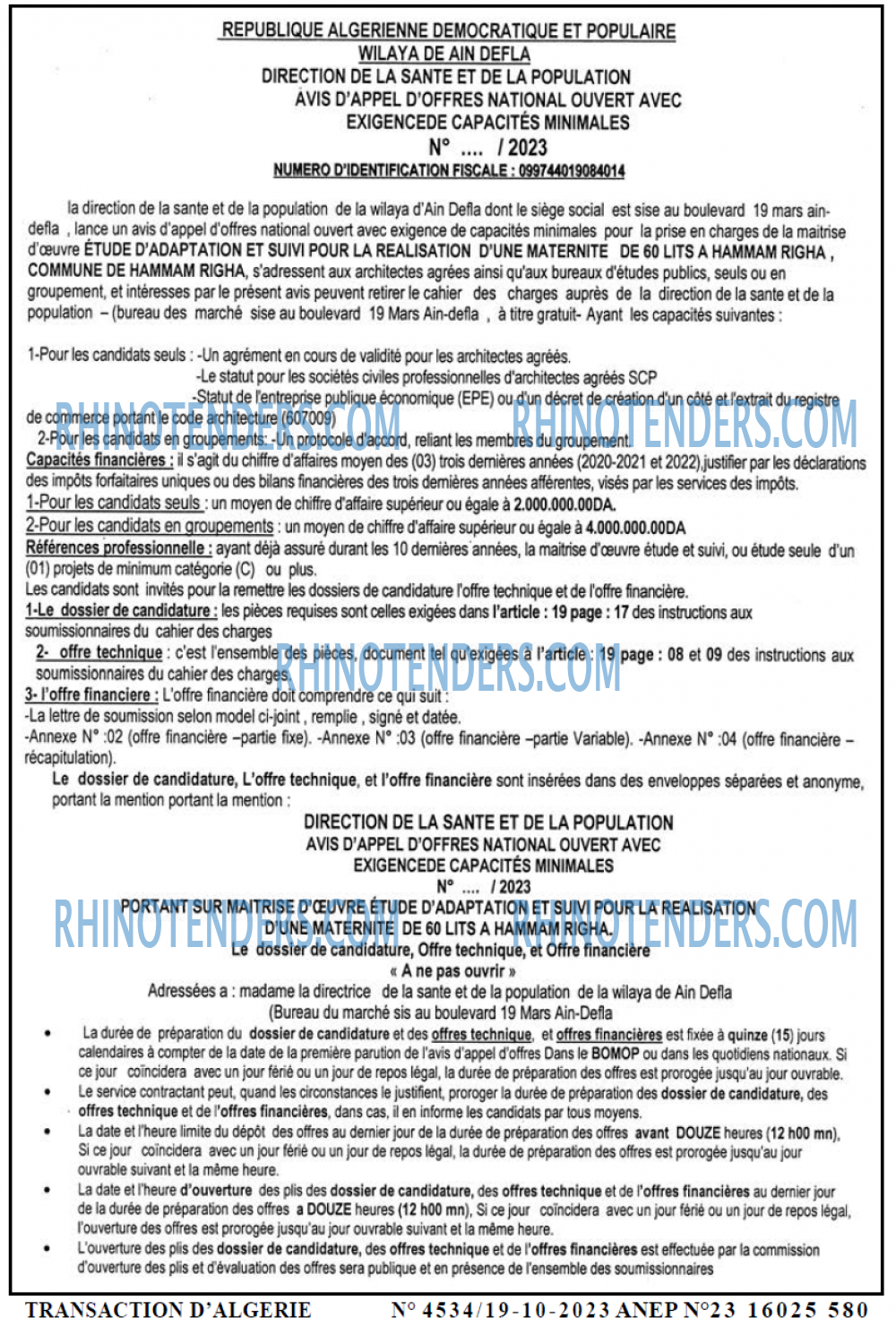 TRANSACTION D'ALGERIE