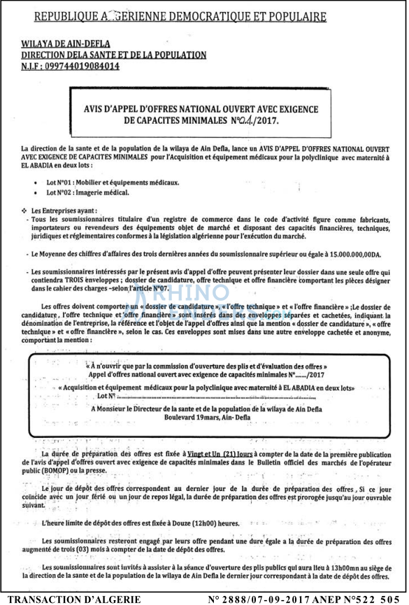 TRANSACTION D'ALGERIE
