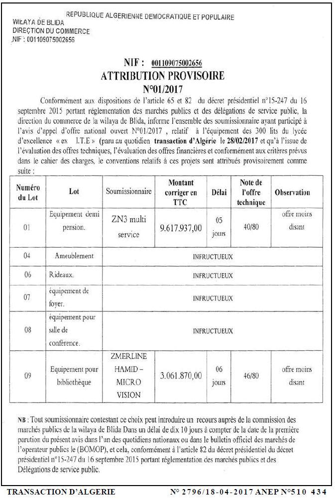 TRANSACTION D'ALGERIE