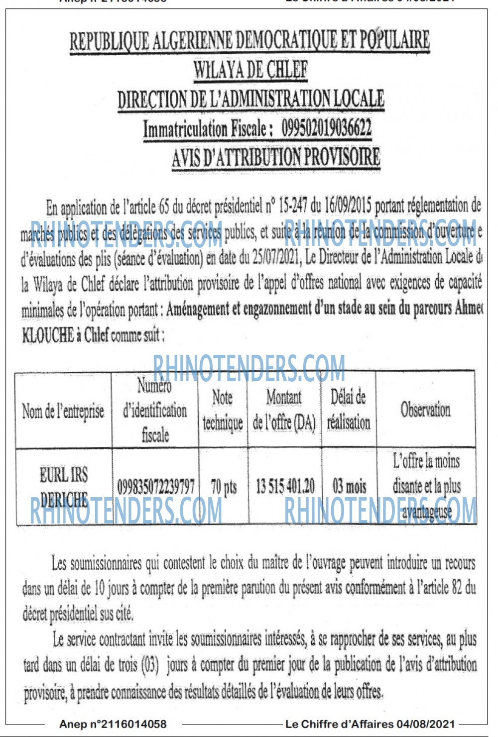 Le Chiffre d'Affaires