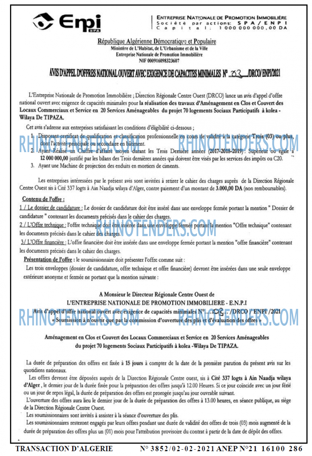 TRANSACTION D'ALGERIE