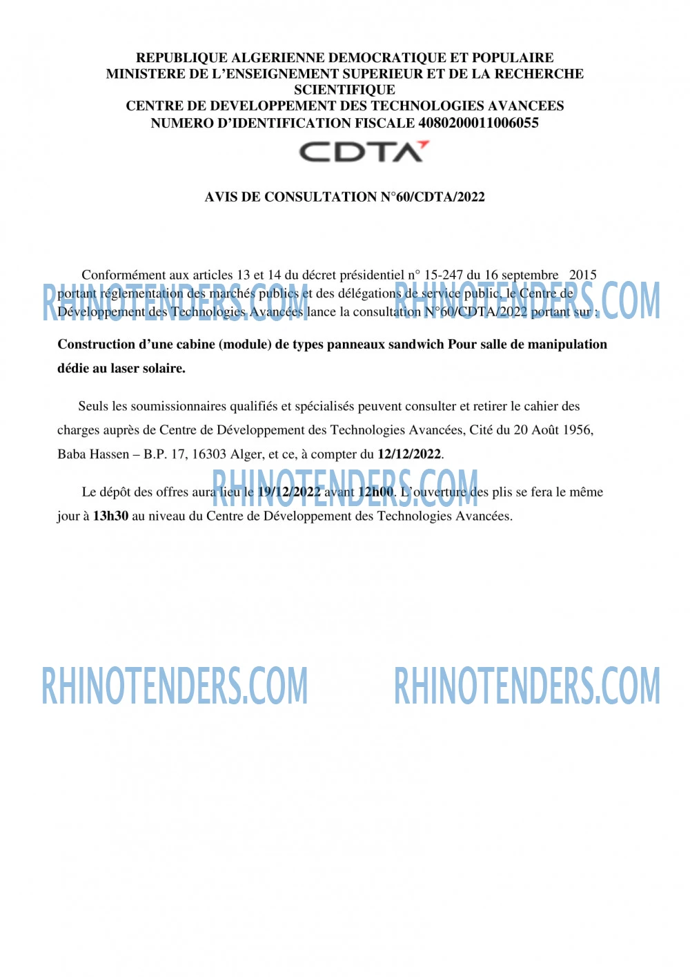 CDTA - Centre De Développement Des Technologies Avancées