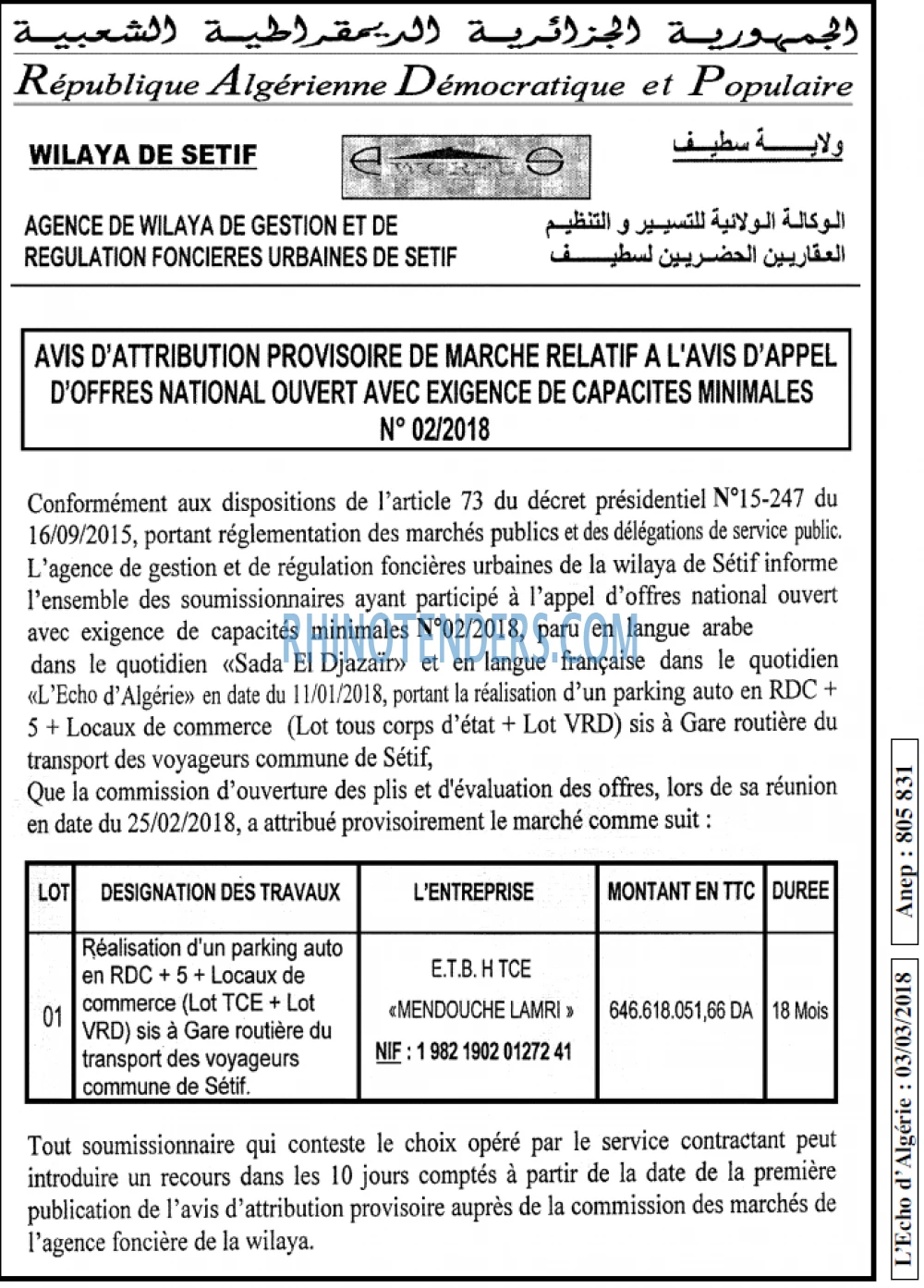L'ECHO D'ALGERIE