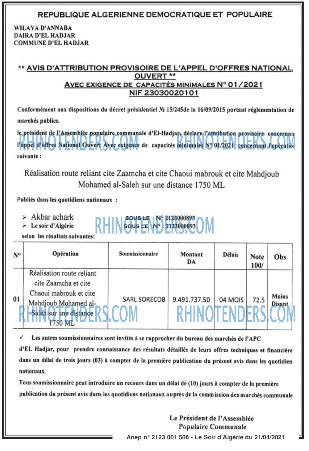 LE SOIR D'ALGERIE
