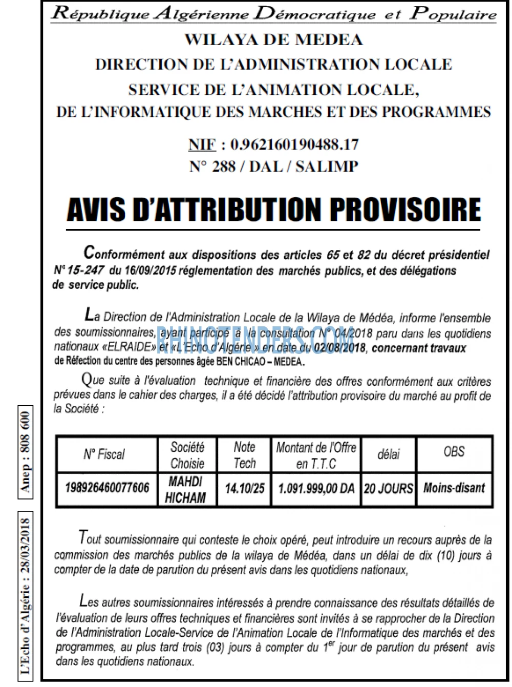 L'ECHO D'ALGERIE