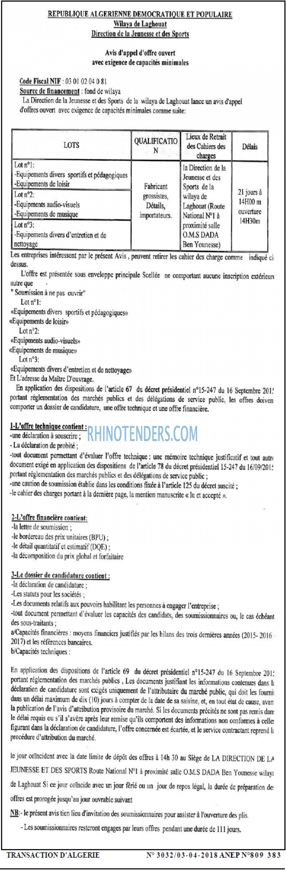 TRANSACTION D'ALGERIE