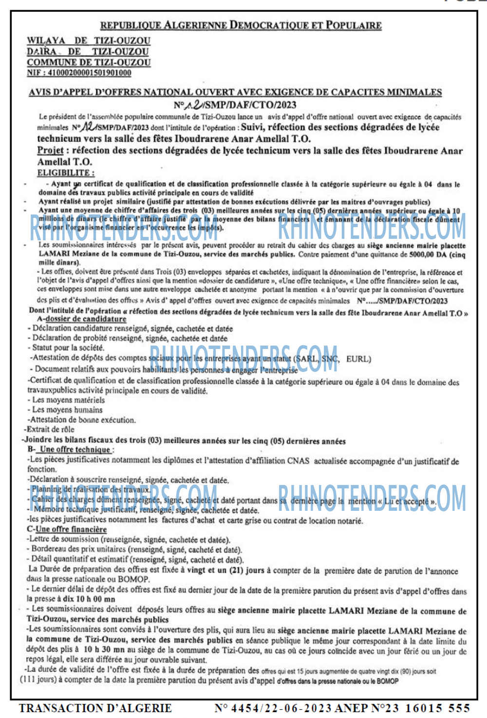 TRANSACTION D'ALGERIE