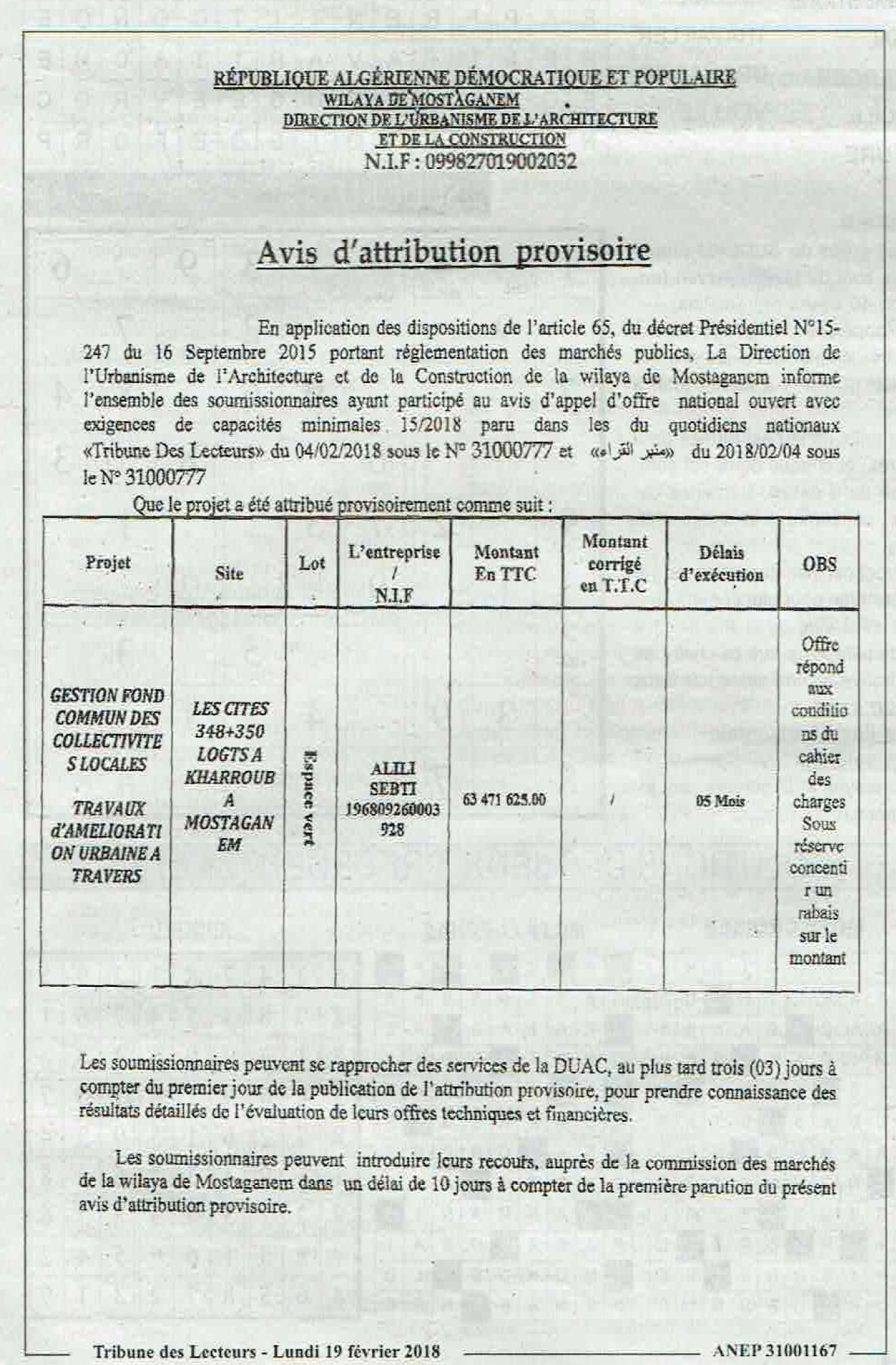 TRIBUNE DES LECTEURS
