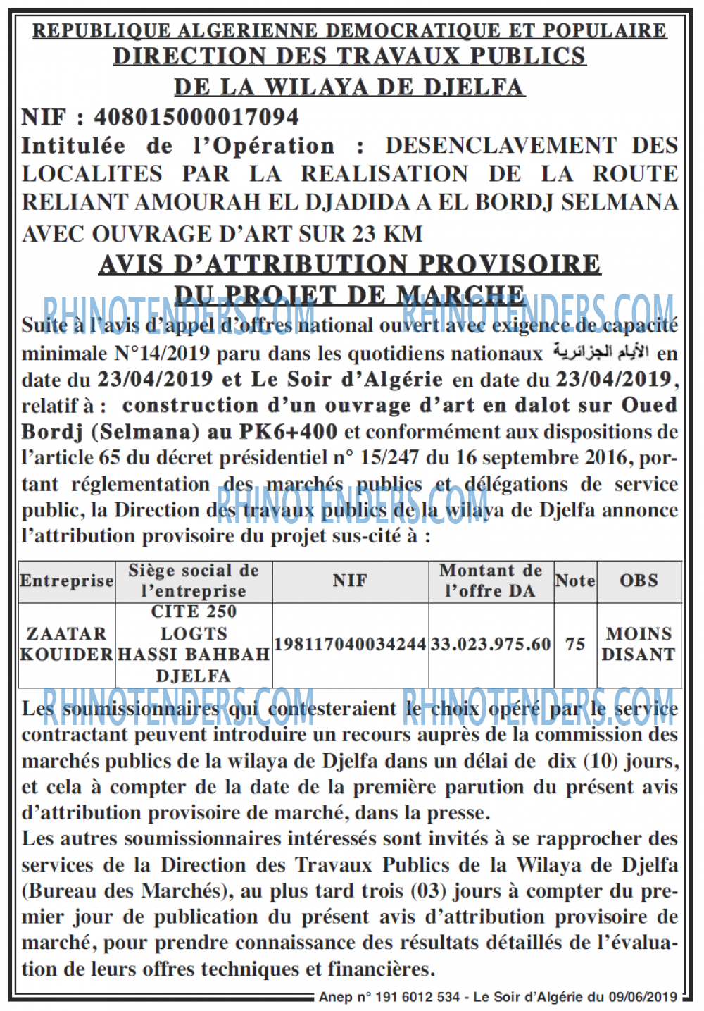 LE SOIR D'ALGERIE