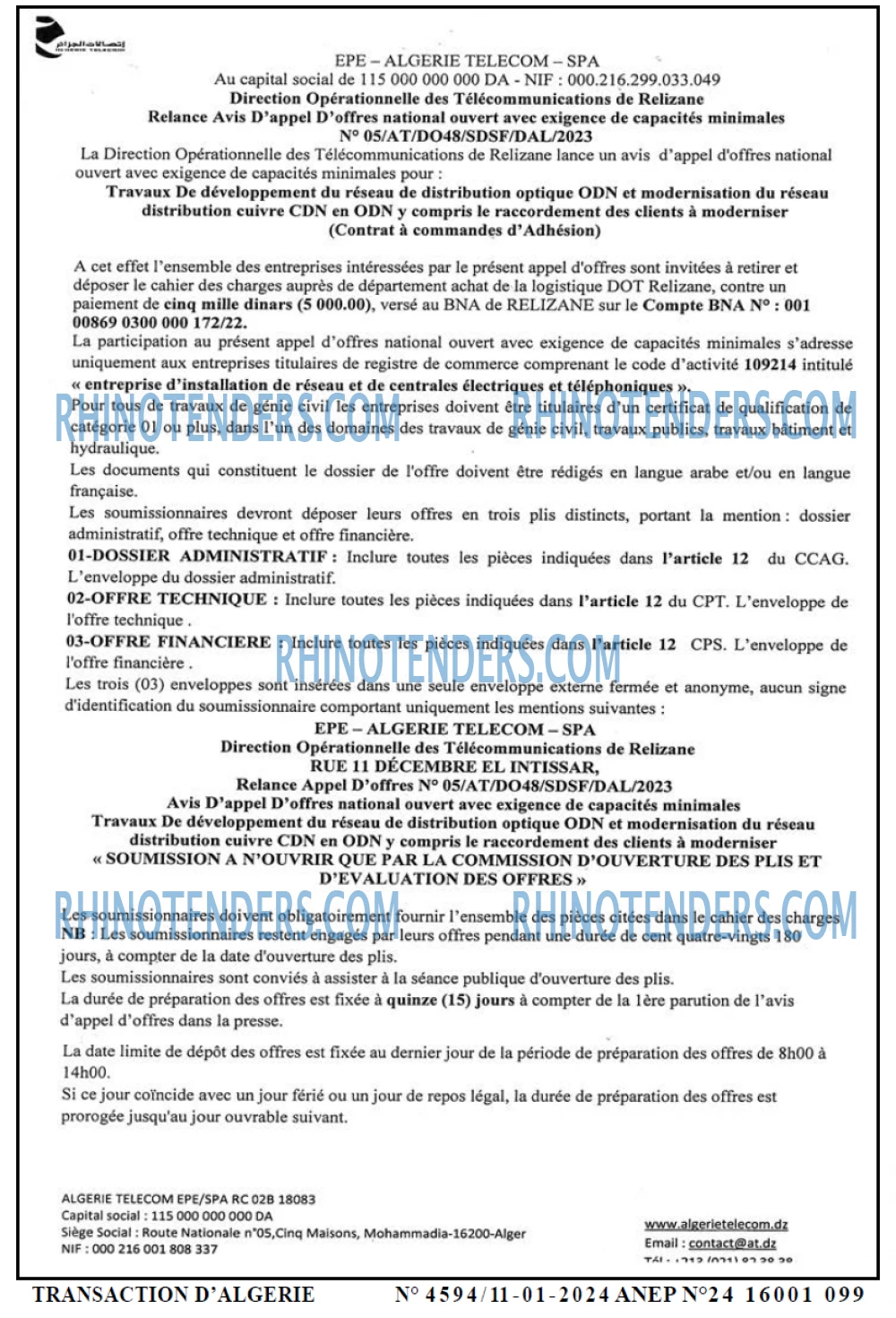TRANSACTION D'ALGERIE