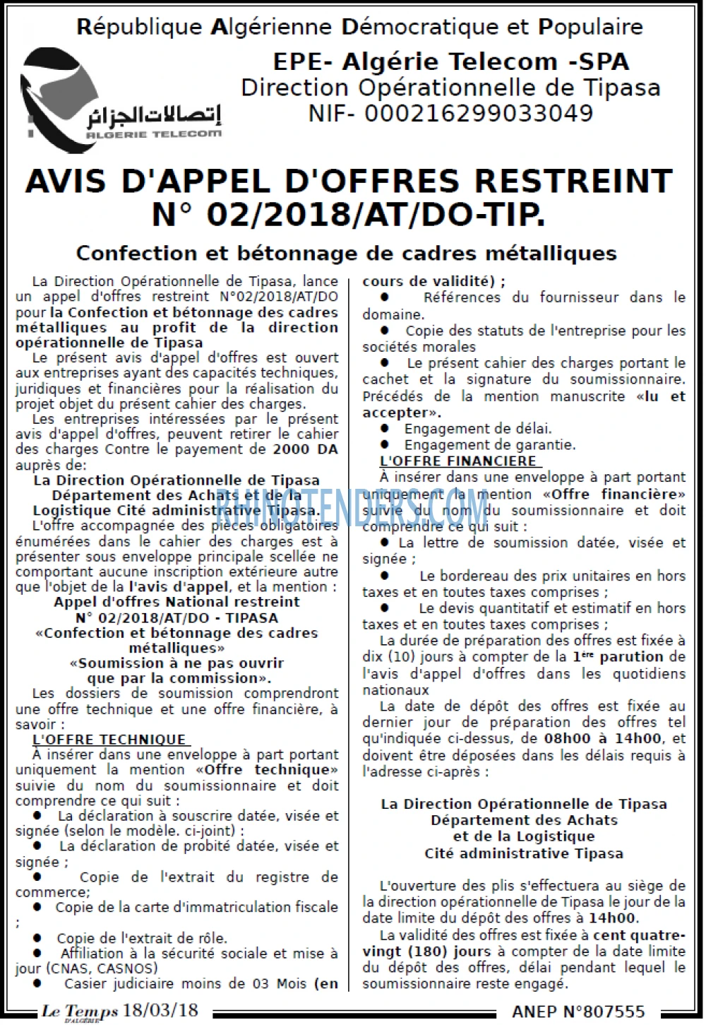 LE TEMPS D'ALGERIE