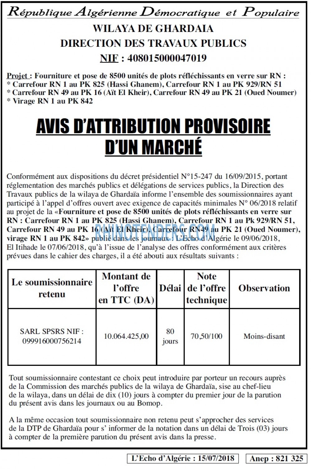 L'ECHO D'ALGERIE