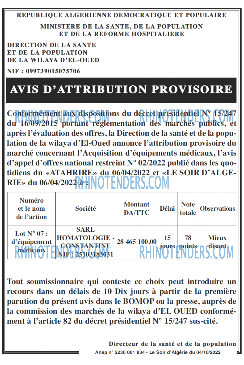 LE SOIR D'ALGERIE