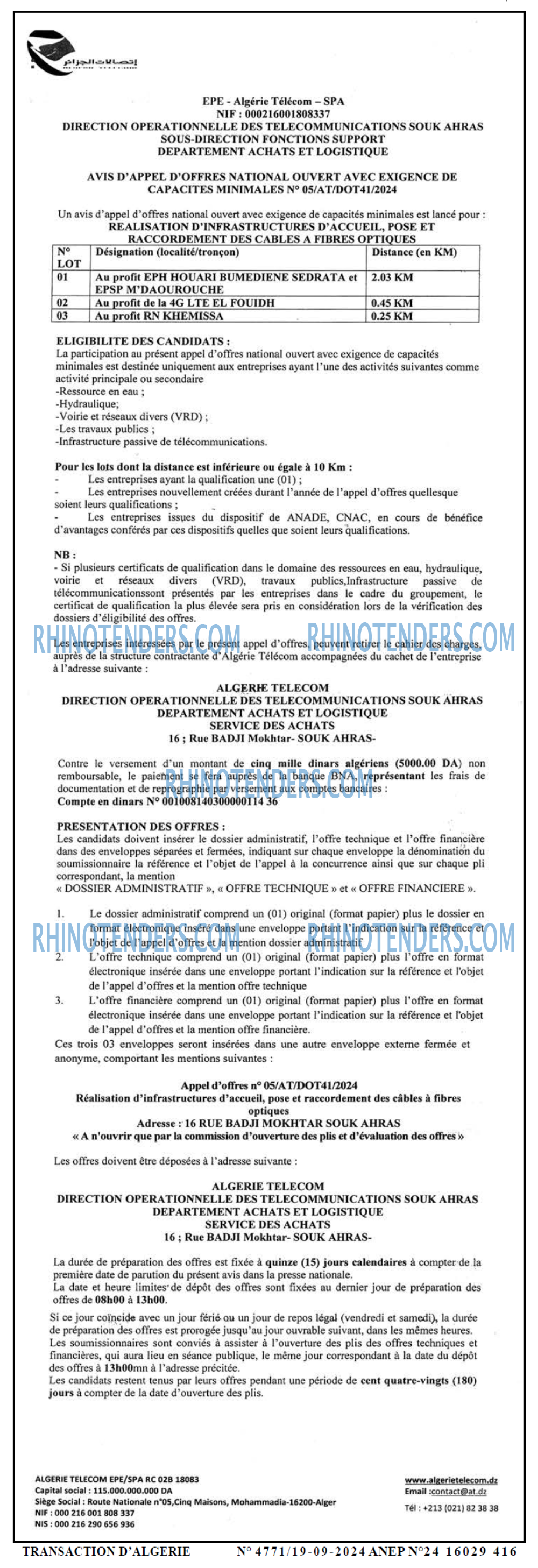 TRANSACTION D'ALGERIE
