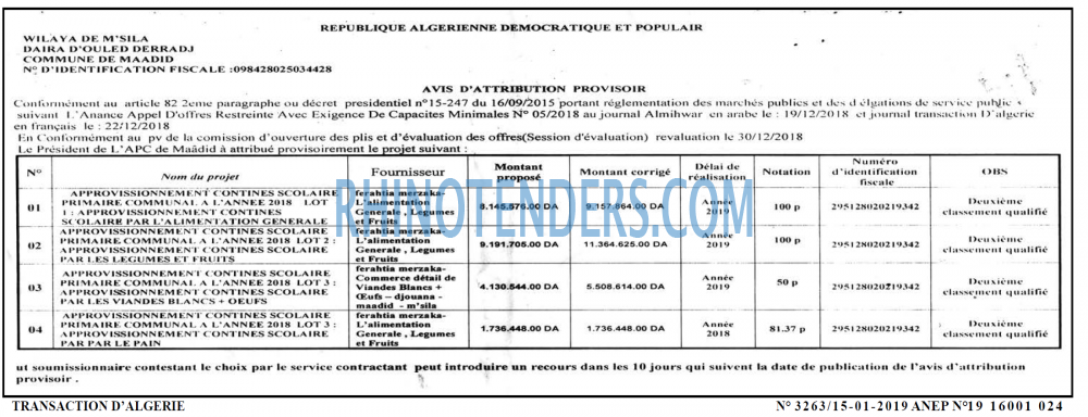 TRANSACTION D'ALGERIE