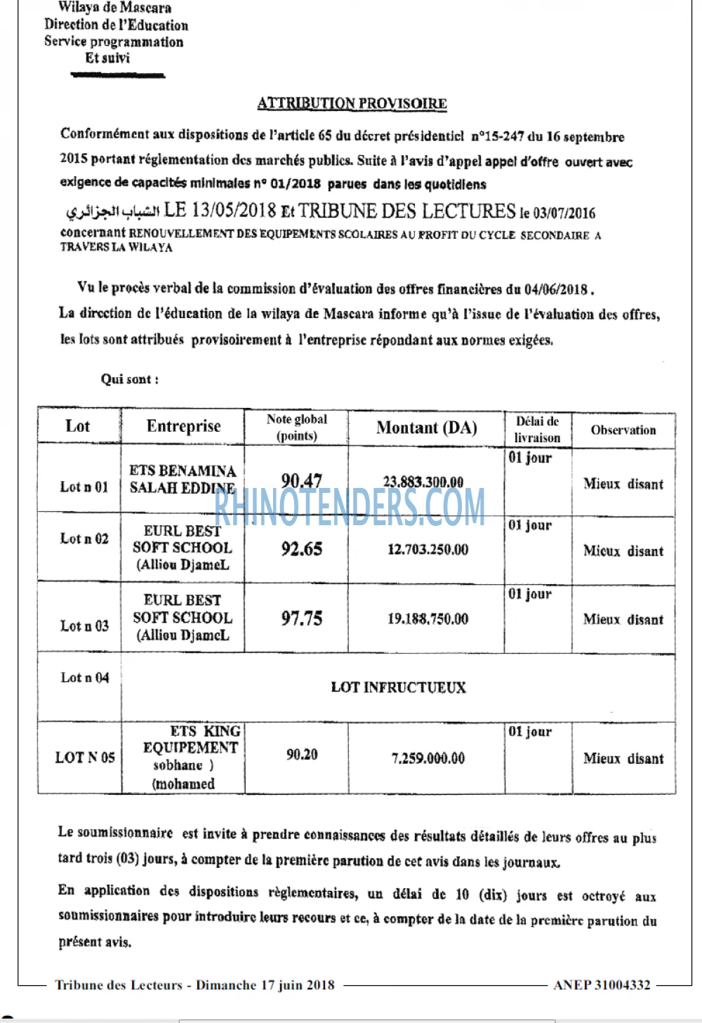 TRIBUNE DES LECTEURS