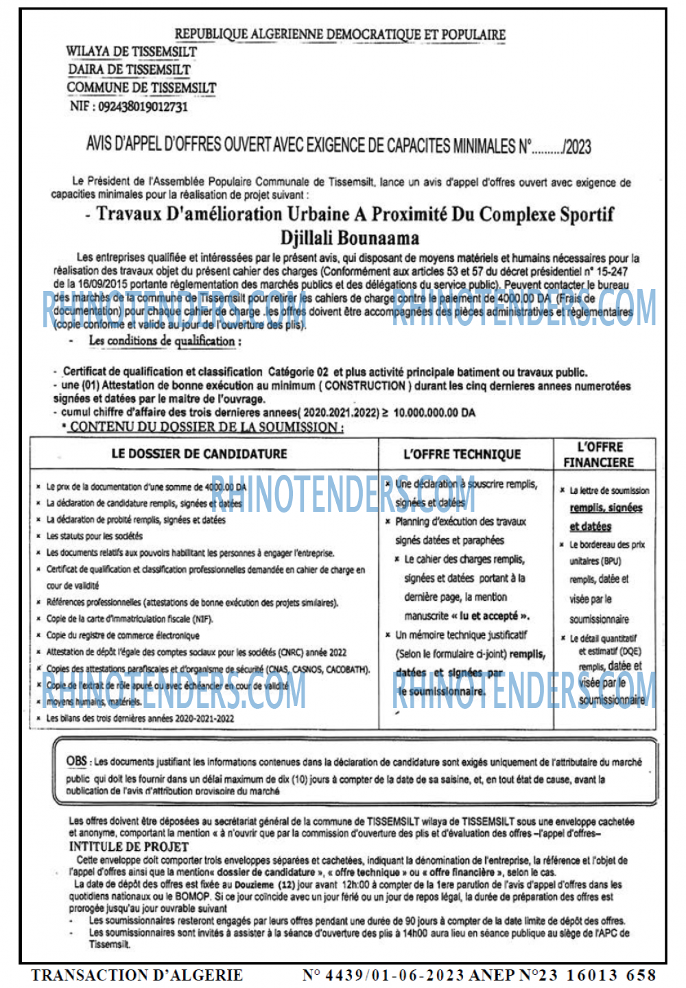 TRANSACTION D'ALGERIE